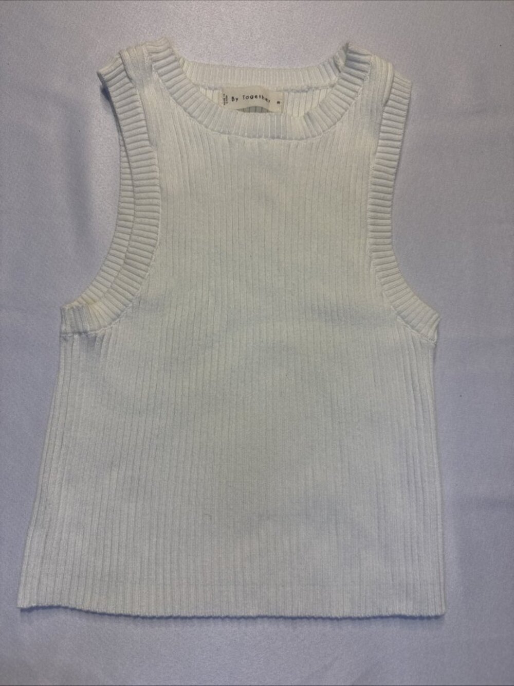 By Together White Knit Tank Top Women's Cotton Sleeveless Wide Strap Size M